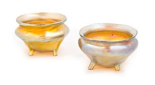 Tiffany Studios, EARLY 20TH CENTURY, two Favrile glass footed salts, with gold iridescence