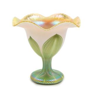 Quezal, EARLY 20TH CENTURY, a puled feather glass vase