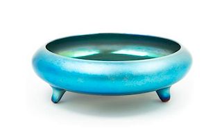 Steuben, EARLY 20TH CENTURY, a blue Aurene glass footed centerpiece bowl