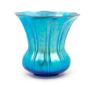 Steuben, EARLY 20TH CENTURY, a blue Aurene glass dish, of baluster form