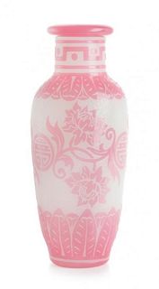 Steuben, 20TH CENTURY, a Chinese pattern rosaline vase
