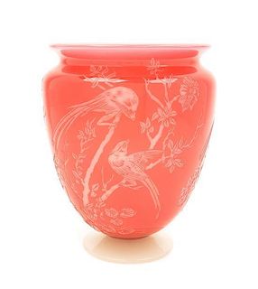 Steuben, FIRST HALF 20TH CENTURY, a cameo glass vase, with bird motif