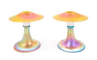 Steuben, FIRST HALF 20TH CENTURY, a pair of Calcite glass candlestick bases