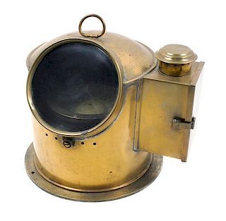 * A Brass Cased Ship's Binnacle Height 8 inches x width 10 1/2 inches.