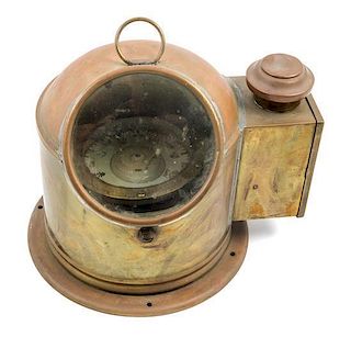 * A Brass Cased Ship's Binnacle Height 8 x width 10 1/2 inches.