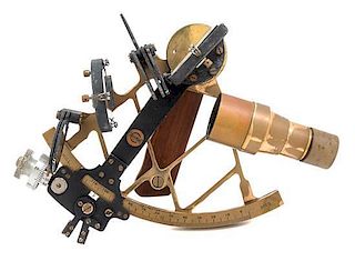 * An English Brass and Wood Mounted Sextant Radius of arm 10 inches