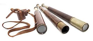 * A Group of Three Leather Body Field Telescopes Diameter of first lens 2 inches.
