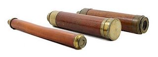 * A Group of Three Wood Body Hand Telescopes Length of longest 13 3/4 inches (when collapsed).