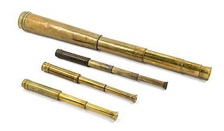 * A Group of Four Brass Body Hand Telescopes Length of longest 14 1/2 inches (when collapsed).