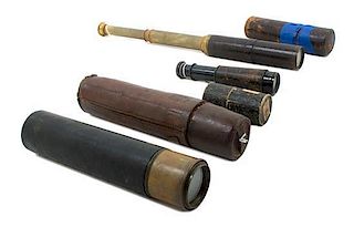 * A Group of Four Leather Body Hand Telescopes Length of first 10 1/4 inches.