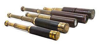 * A Group of Five Leather Body Hand Telescopes Length of first 9 3/4 inches (when collapsed).