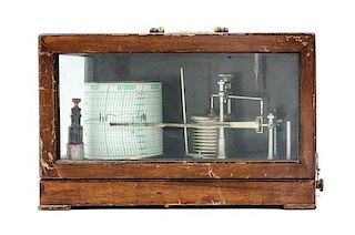 * An English Mahogany Cased Barograph Height of case 8 1/4 x width 12 1/4 x depth 6 1/8 inches.