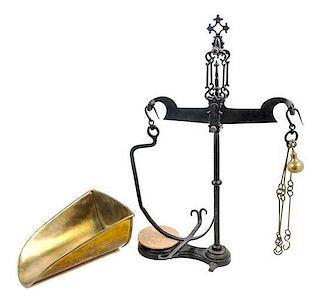 * An American Brass and Wrought Iron Grain Scale Height 29 3/4 inches.