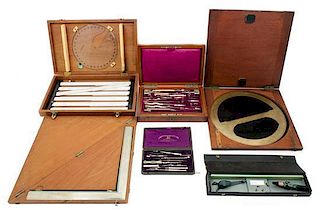 * A Collection of Drawing Instruments Diameter of largest 12 inches.
