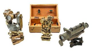 * A Group of Three Brass Theodolites Length of longest scope 13 inches.