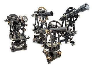 * A Group of Four Black Lacquered Theodolites Length of longest scope 11 1/2 inches.