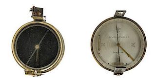* A Group of Two Brass Compasses Diameter of larger 4 1/2 inches.