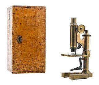 * A German Brass Microscope Height 10 3/4 inches.