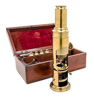* An English Brass Drum Microscope Height 10 inches.