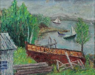 EVERGOOD, Philip. Oil on Canvas. "On The Lake".