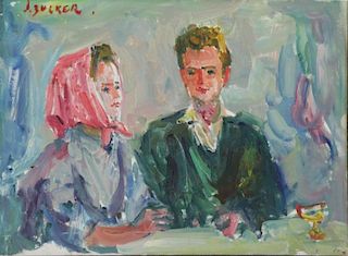 ZUCKER, Jacques. Oil on Panel. Seated Couple.
