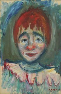 ZUCKER, Jacques. Oil on Paper. Portrait of a Clown
