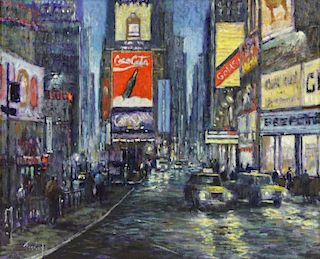 FEENEY, Loretta. Oil on Canvas. Times Square at
