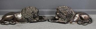 Pair of Bronze Recumbent Lions.