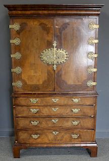 Queen Anne Cabinet on Chest with Brass Hardware.
