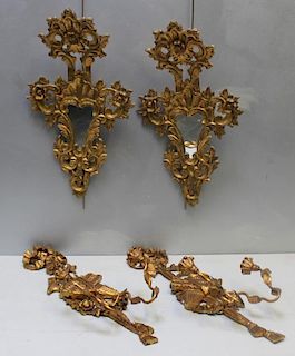 2 Pairs of Giltwood Sconces,1 Pr Signed Paladio