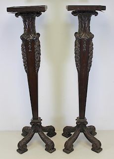 Pair of Finely Carved Mahogany Pedestals.