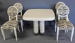 MIDCENTURY. Tessalated Marble Table and 4 Chairs.