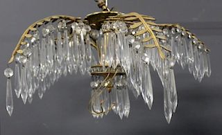 Antique Bronze and Crystal Fan Form Chandelier.