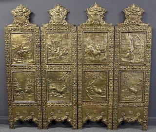 Impressive Antique Ornate Brass 4 Panel Screen.