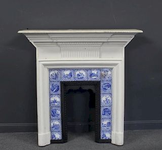 Antique Cast Iron Fire Place Mantel with Blue
