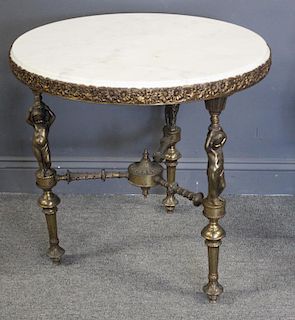 Antique Gilt Metal Figural and Marble Top Table.