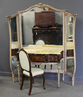Antique Satinwood and Marble Top Trip Tych Vanity.