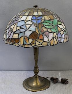 Bradley & Hubbard Signed Lamp with Leaded Glass