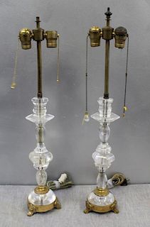 Pair of Bronze Base Mounted Rock Crystal Lamps.