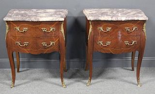 Pr of Louis XV Style 2 Drawer Marbletop End Tables