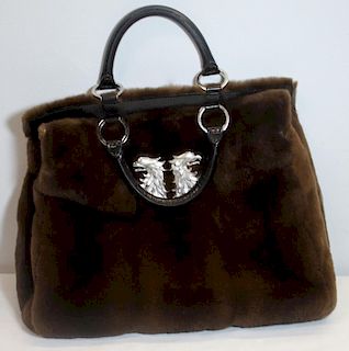 Valentino Fur Bag with Eagle's Head Motif.
