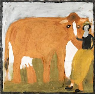 Jimmy Lee Sudduth (American, 1910-2007) Cow