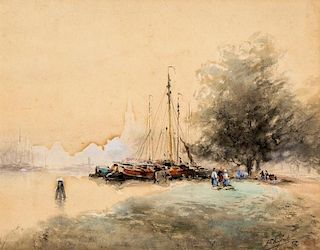 Frank F. English (1854-1922) Fishing boats Watercolor