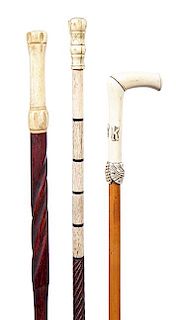 16. Bone Cane Group-  Ca. 1900- A group of three canes of which one is whale bone, all with interesting shaft and ferrules.
