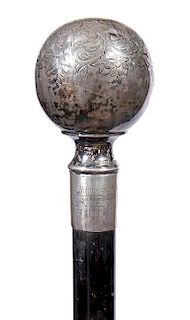 6. Winchester Cathedral Dress Cane-  Early 20th Century-An ornate signed sterling knob handle with Florentine work, sterli
