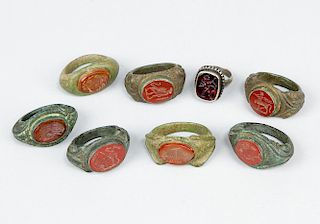 Collection of eight gamstone-rings in ancient manner