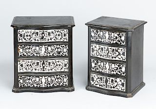Pair of Ebony and Ivory miniature commodes in baroque manner