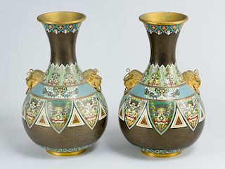 Pair of Chinese Cloisone Vases