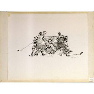 Sports Illustrated Original Sketch by Robert Riger The Violent Skills of Ice Hockey, p. 62 & 63