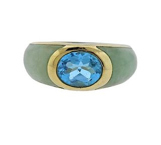 14K Gold Jade Blue Stone Ring